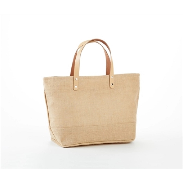 Jute Tote Bag with Leather Handles/Zipper Closure and Pocket - Jute Tote Bag with Leather Handles/Zipper Closure and Pocket - Image 3 of 3