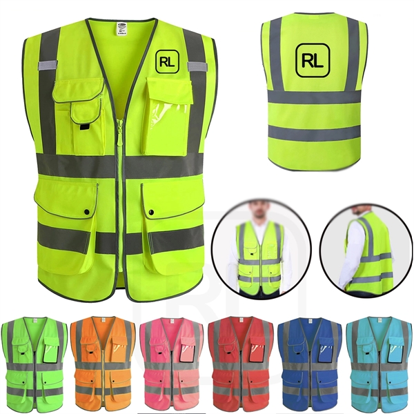 9 Pockets High Visibility Zipper Front Safety Vest - 9 Pockets High Visibility Zipper Front Safety Vest - Image 0 of 3