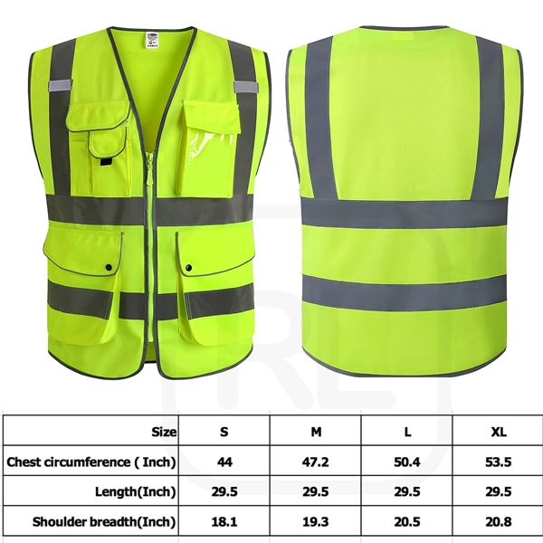 9 Pockets High Visibility Zipper Front Safety Vest - 9 Pockets High Visibility Zipper Front Safety Vest - Image 1 of 3