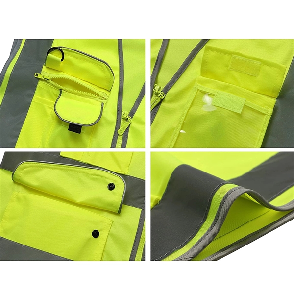 9 Pockets High Visibility Zipper Front Safety Vest - 9 Pockets High Visibility Zipper Front Safety Vest - Image 2 of 3