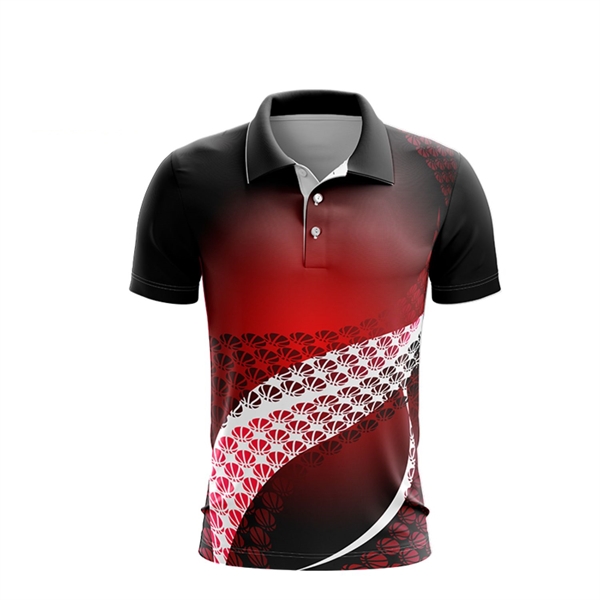 Unisex 180 GSM Poly Interlock Sublimation Short Sleeve Polo - Unisex 180 GSM Poly Interlock Sublimation Short Sleeve Polo - Image 2 of 6