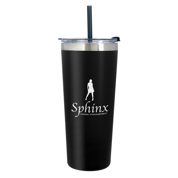 Boston Warehouse Black Stainless Steel Tumbler with Straw, 22 Oz.