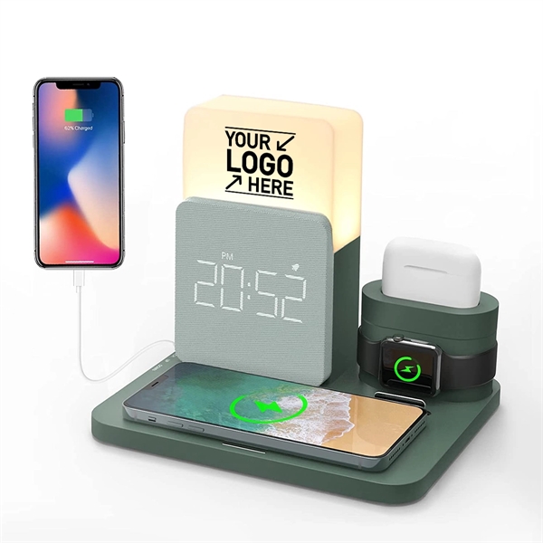 4-in-1 Wireless Charger Deck Alarm Clock Table Lamp - 4-in-1 Wireless Charger Deck Alarm Clock Table Lamp - Image 0 of 9