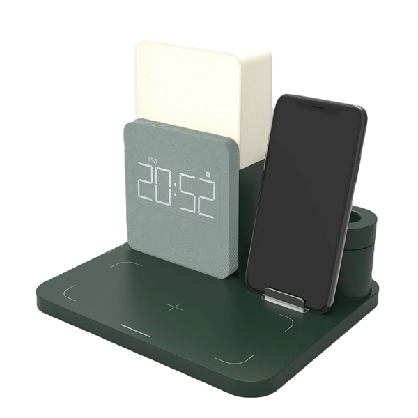 4-in-1 Wireless Charger Deck Alarm Clock Table Lamp - 4-in-1 Wireless Charger Deck Alarm Clock Table Lamp - Image 1 of 9