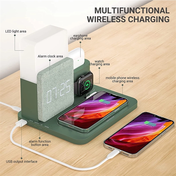 4-in-1 Wireless Charger Deck Alarm Clock Table Lamp - 4-in-1 Wireless Charger Deck Alarm Clock Table Lamp - Image 2 of 9