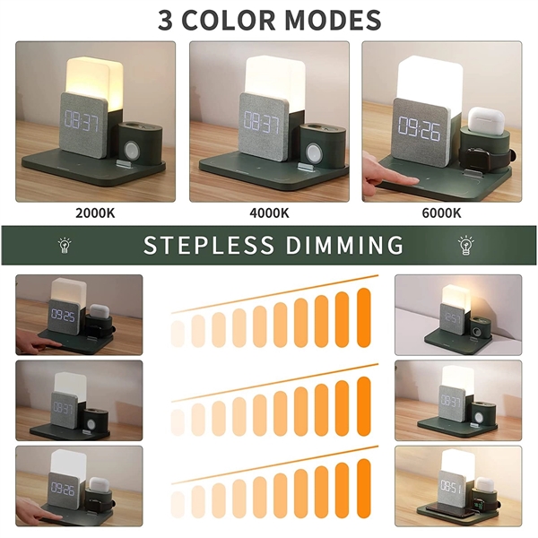 4-in-1 Wireless Charger Deck Alarm Clock Table Lamp - 4-in-1 Wireless Charger Deck Alarm Clock Table Lamp - Image 4 of 9