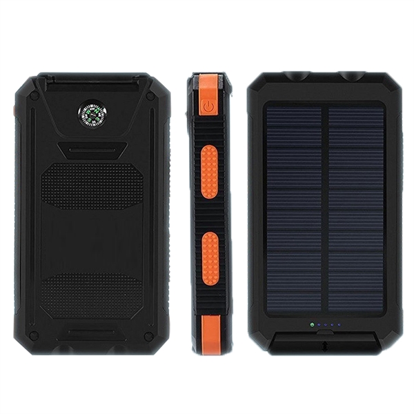 8000mah Waterproof Compass Solar Power Bank w/Flashlight - 8000mah Waterproof Compass Solar Power Bank w/Flashlight - Image 1 of 8