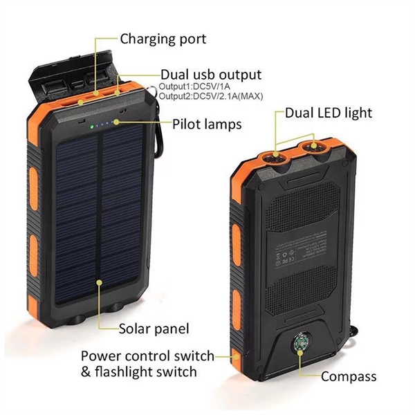 8000mah Waterproof Solar Power Bank w/Flashlight - 8000mah Waterproof Solar Power Bank w/Flashlight - Image 4 of 4