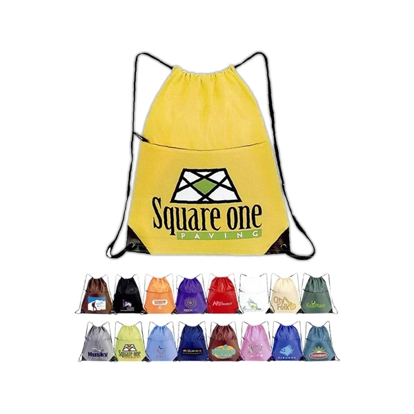 Nylon Drawstring Cinch Backpack Tote Bag with Zipper Pocket - Nylon Drawstring Cinch Backpack Tote Bag with Zipper Pocket - Image 0 of 0