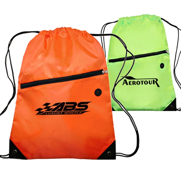 Drawstring Sports Bag w/ Zipper & Earphone Slot (13.5"x18") - Drawstring Sports Bag w/ Zipper & Earphone Slot (13.5"x18") - Image 1 of 17