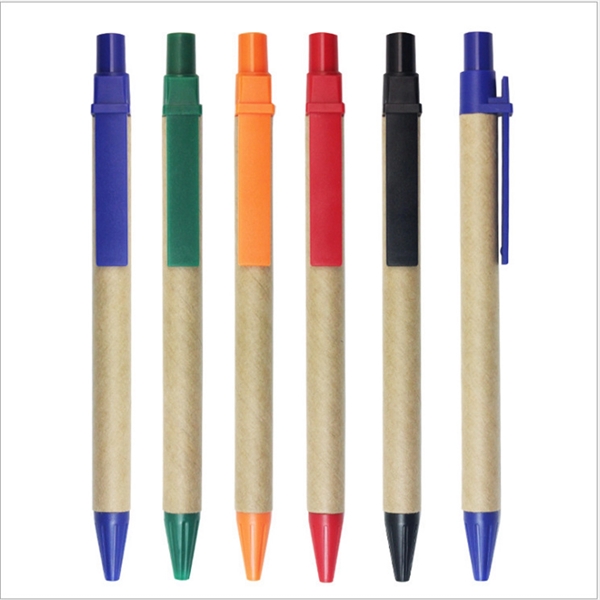 Eco-Friendly Kraft Paper Ballpoint Pen with Plastic Clip - Eco-Friendly Kraft Paper Ballpoint Pen with Plastic Clip - Image 1 of 5