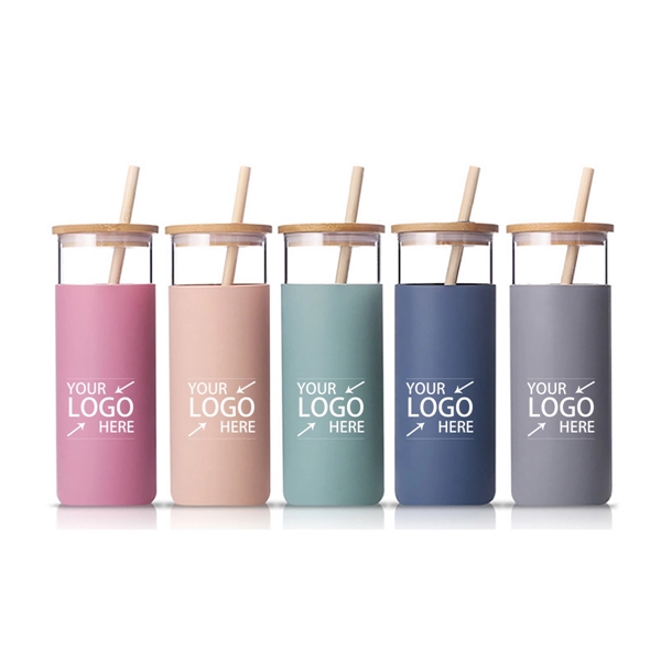 Glass Juice Tumbler With Sleeve and Bamboo Lid and Straw - Glass Juice Tumbler With Sleeve and Bamboo Lid and Straw - Image 0 of 6