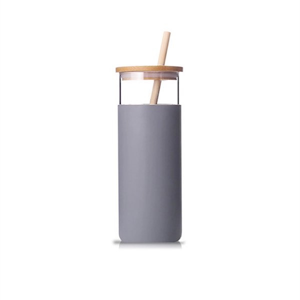 Glass Juice Tumbler With Sleeve and Bamboo Lid and Straw - Glass Juice Tumbler With Sleeve and Bamboo Lid and Straw - Image 3 of 6