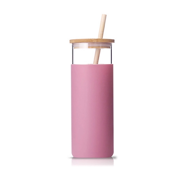 Glass Juice Tumbler With Sleeve and Bamboo Lid and Straw - Glass Juice Tumbler With Sleeve and Bamboo Lid and Straw - Image 4 of 6