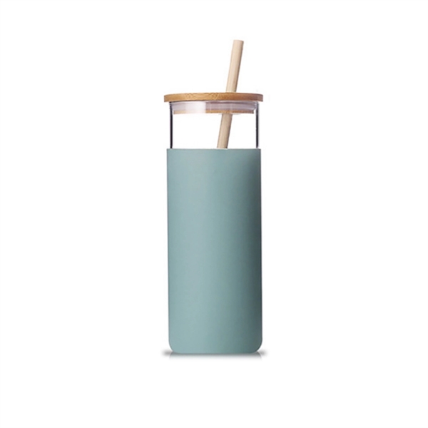 Glass Juice Tumbler With Sleeve and Bamboo Lid and Straw - Glass Juice Tumbler With Sleeve and Bamboo Lid and Straw - Image 6 of 6