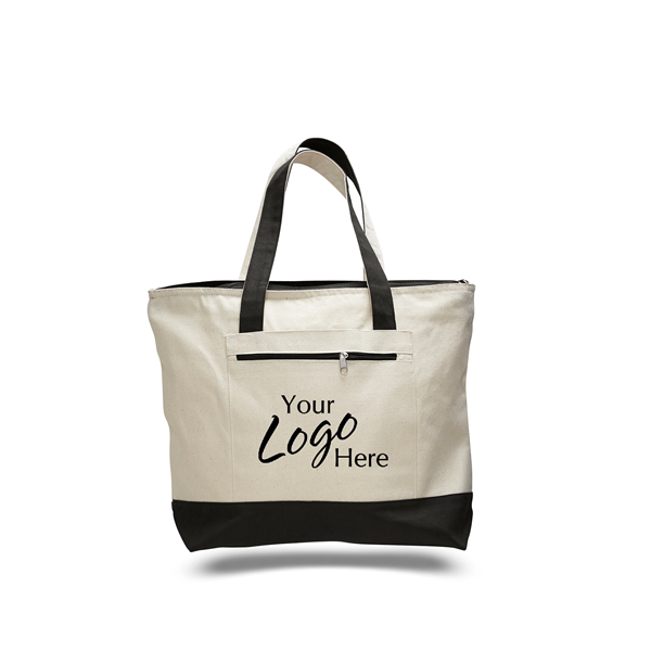 Canvas Zipper Tote Bag 18" W x 14" H w/4.5" Gusset - Canvas Zipper Tote Bag 18" W x 14" H w/4.5" Gusset - Image 0 of 14