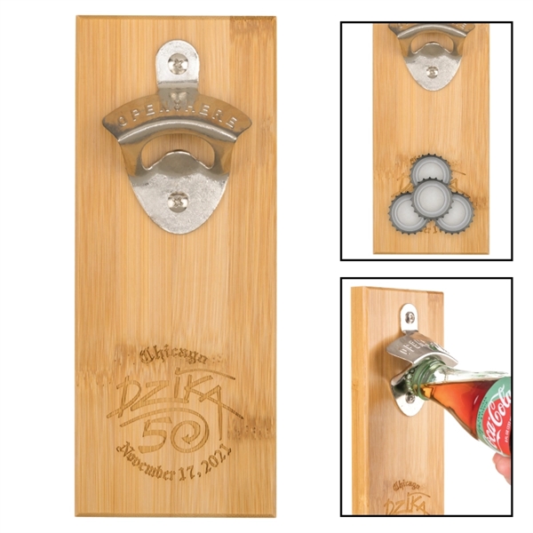 Magnetic Bamboo Wall Mounted Bottle Opener - Magnetic Bamboo Wall Mounted Bottle Opener - Image 0 of 3