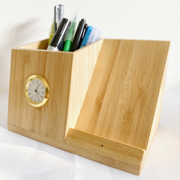 Wood Wireless Charger with Organizer - Wood Wireless Charger with Organizer - Image 1 of 4