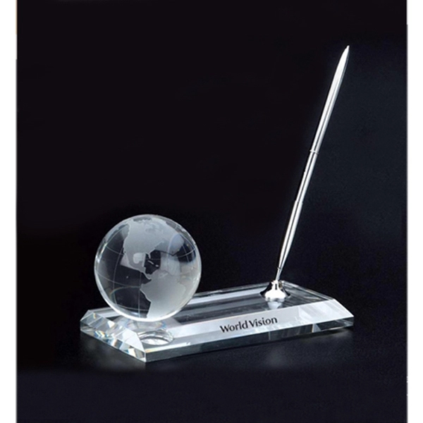 CRYSTAL GLOBE PEN STAND SET - CRYSTAL GLOBE PEN STAND SET - Image 0 of 1
