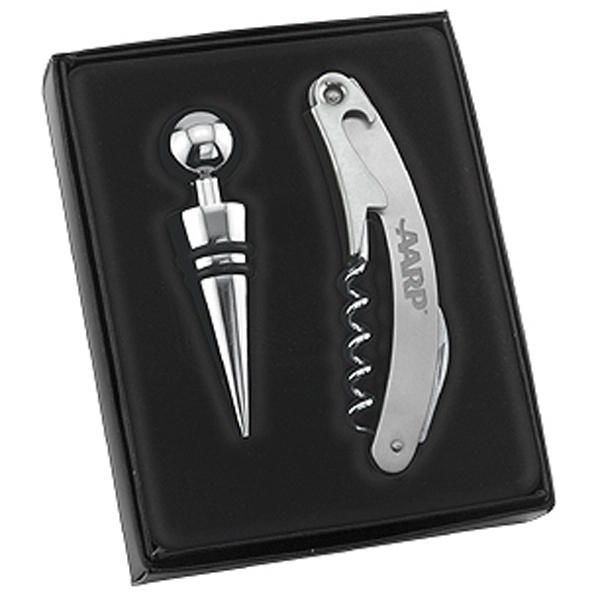 Wine Bottle Opener Corkscrew and Stopper Set in Black Box - Wine Bottle Opener Corkscrew and Stopper Set in Black Box - Image 0 of 2