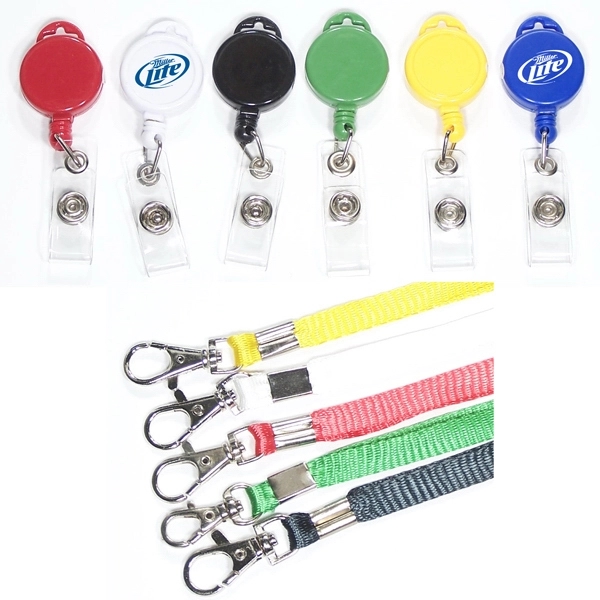 Round retractable badge holder with lanyard - Round retractable badge holder with lanyard - Image 0 of 4