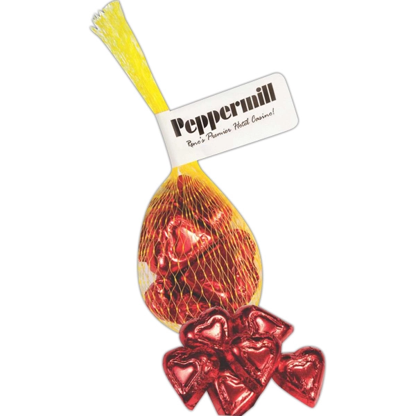 Chocolate Hearts in mesh bag - Chocolate Hearts in mesh bag - Image 0 of 0