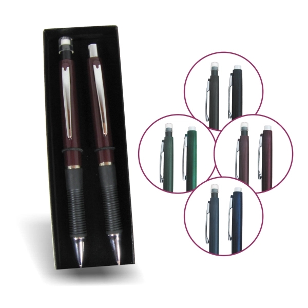 Ballpoint Click Pen & Mechanical Pencil Gift Set in Box Plum Grove