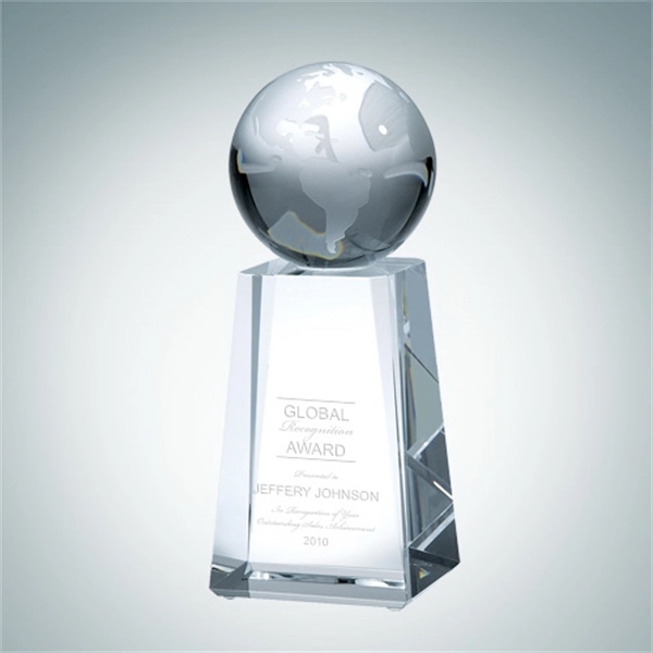 Crystal Glass World Globe with Tapered Column Base