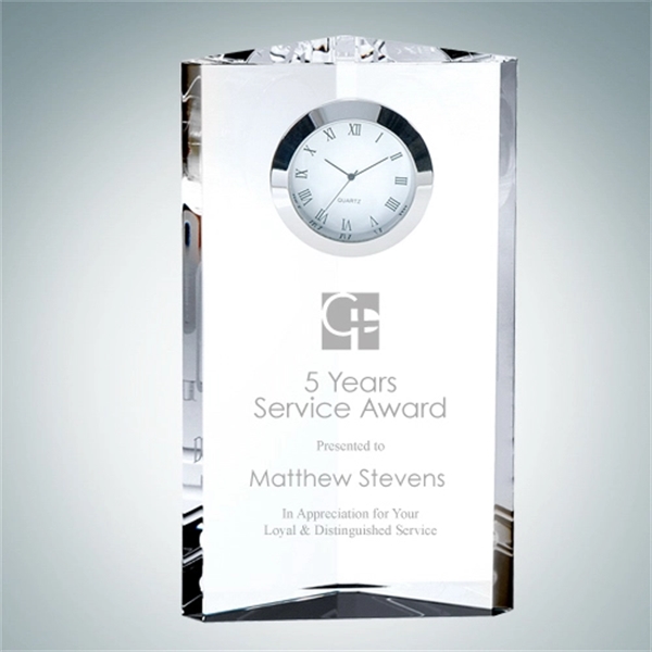 Custom Pioneer Tower Crystal Glass Clock Award