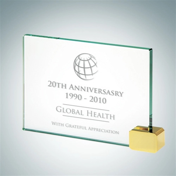 Jade Glass Achievement Award with Brass Rectangle Holder