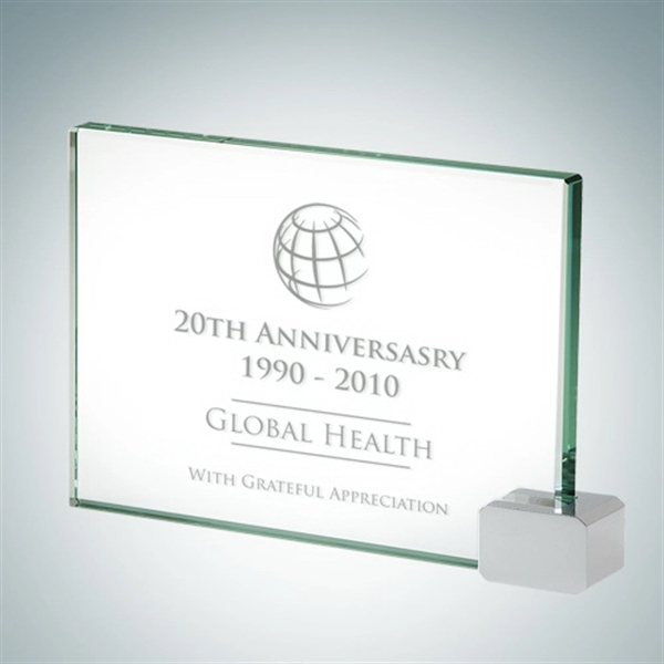 Jade Glass Achievement Award with Chrome Rectangle Holder