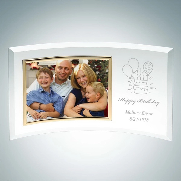 Jade Glass Personalize Curved Horizontal Gold Photo Frame
