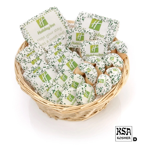 24 PC Corporate Logo Gift Basket -11" Round Willow - 24 PC Corporate Logo Gift Basket -11" Round Willow - Image 0 of 0