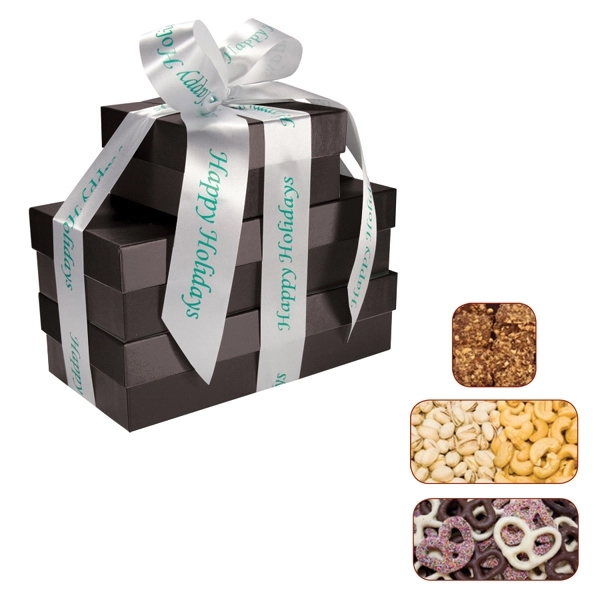 The Four Seasons Gift Box Tower - Pretzels, Pistachios, Nuts