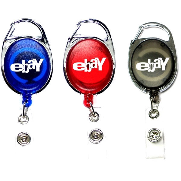 Oval shape retractable badge holder with carabiner clip - Oval shape retractable badge holder with carabiner clip - Image 0 of 8