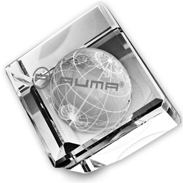 3-D Globe Standing Glass Crystal Cube Paperweight - 3-D Globe Standing Glass Crystal Cube Paperweight - Image 0 of 1