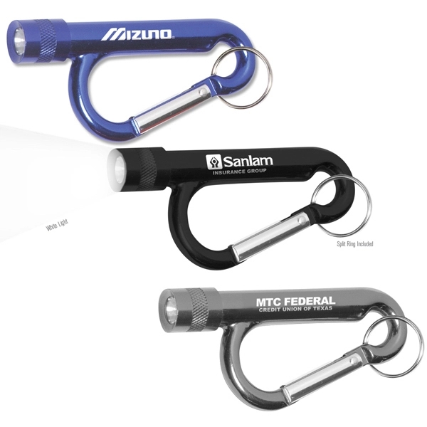 Custom Metal Carabiner Flashlight w/Split Ring