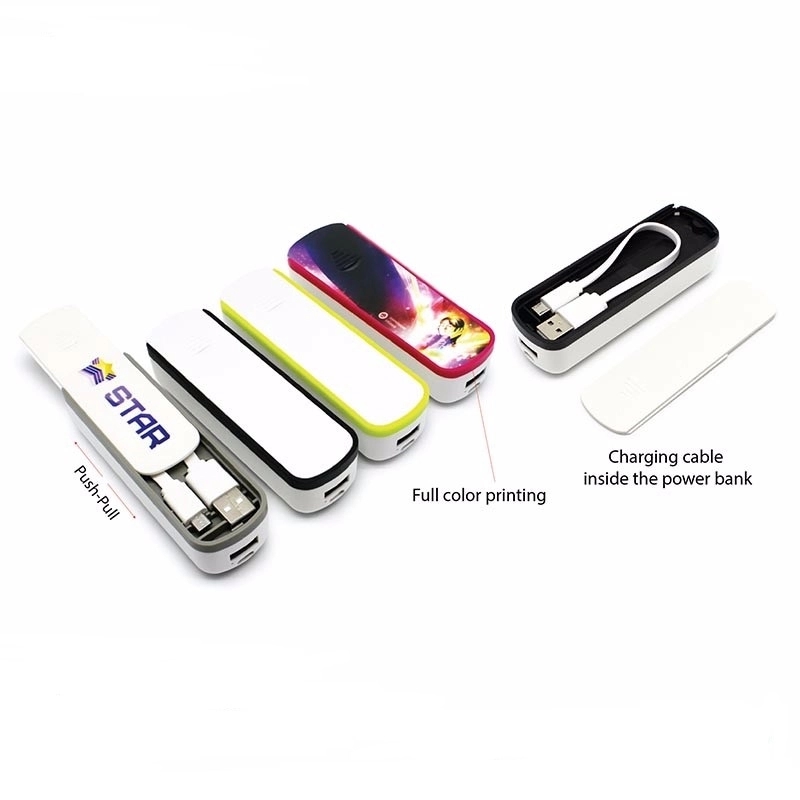 2,200 mAh Slide Micro Power Bank with Cable Storage