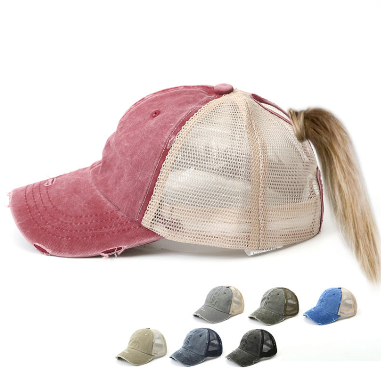 Women Cotton Ponytail Mesh Baseball Cap 2