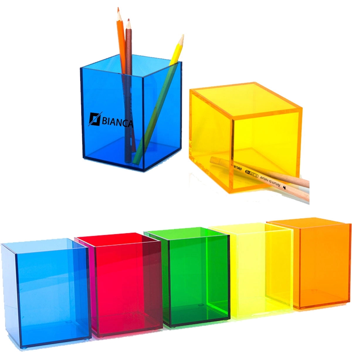 Desktop Colorful Transparent Acrylic Pen Holder 2