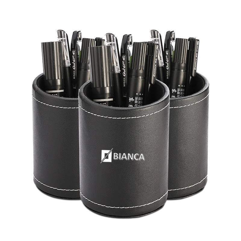 PU Leather Desktop Round Pen Holder 2