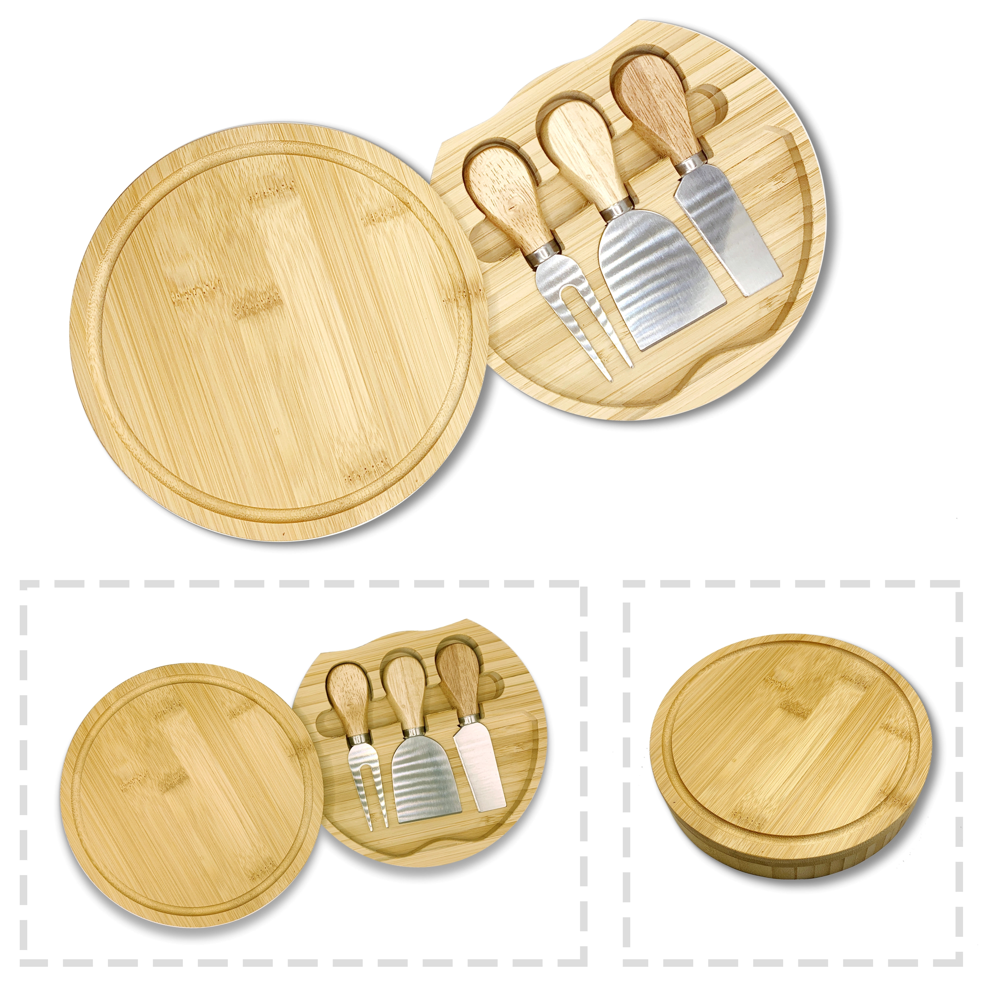 Three-piece Natural Bamboo Fruit Pizza Plate Cutting Board	