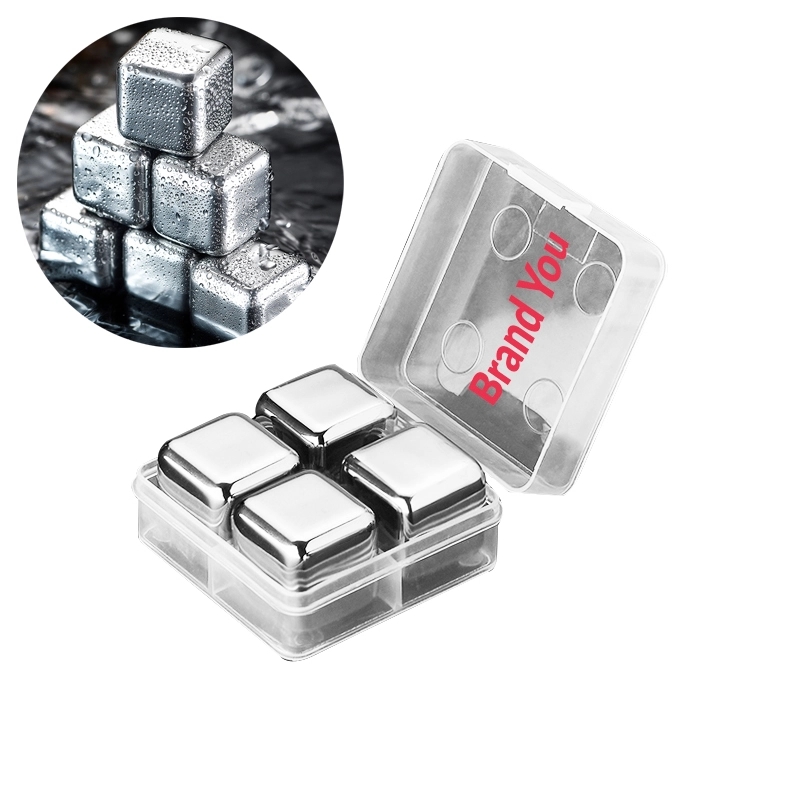 4 Reusable Stainless Steel Ice Cubes w/ Case	