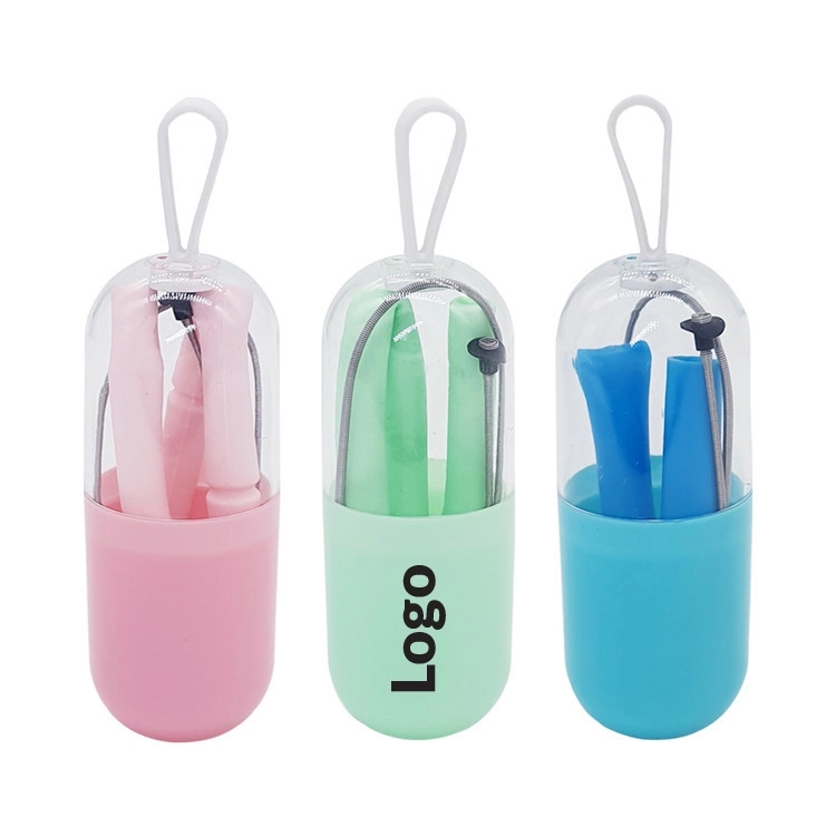 Portable Folding Silicone Straw w/ Case	