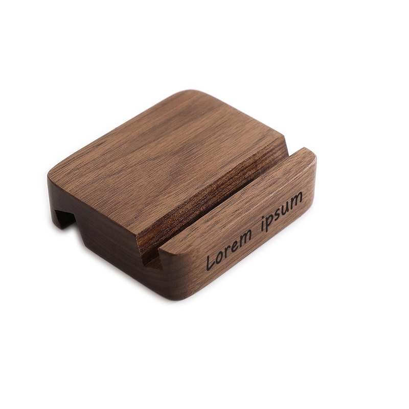 Double Groove Walnut Mini Wood Phone Stand for Desk	