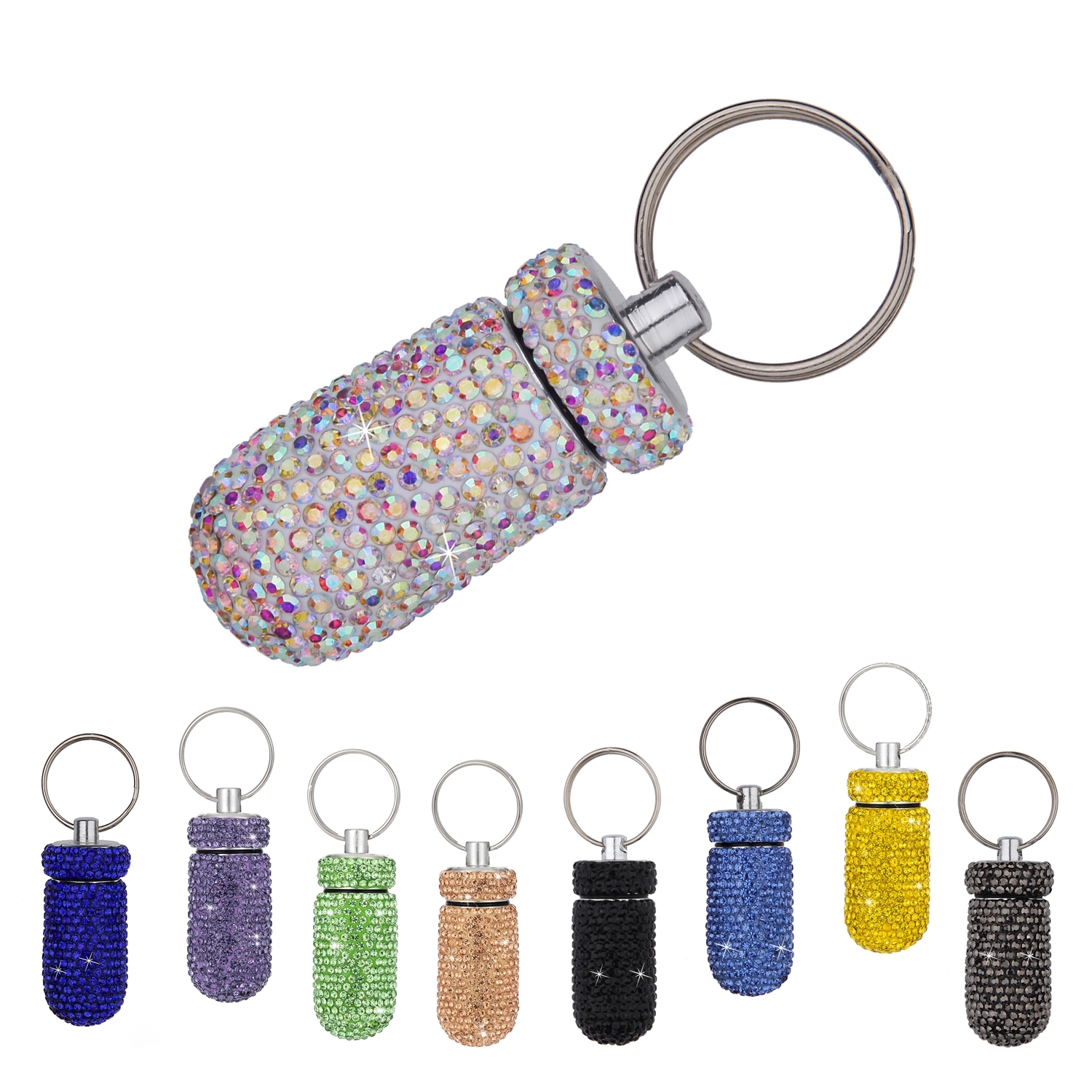 Crystal Studded Portable Pill Bottle Case	