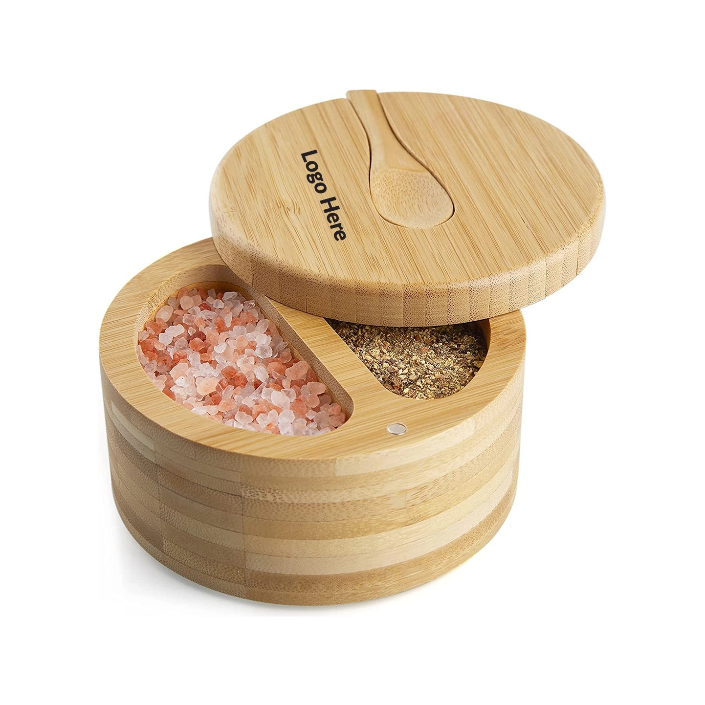 Natural Bamboo Seasonings Holder Dual Box with Spoon	