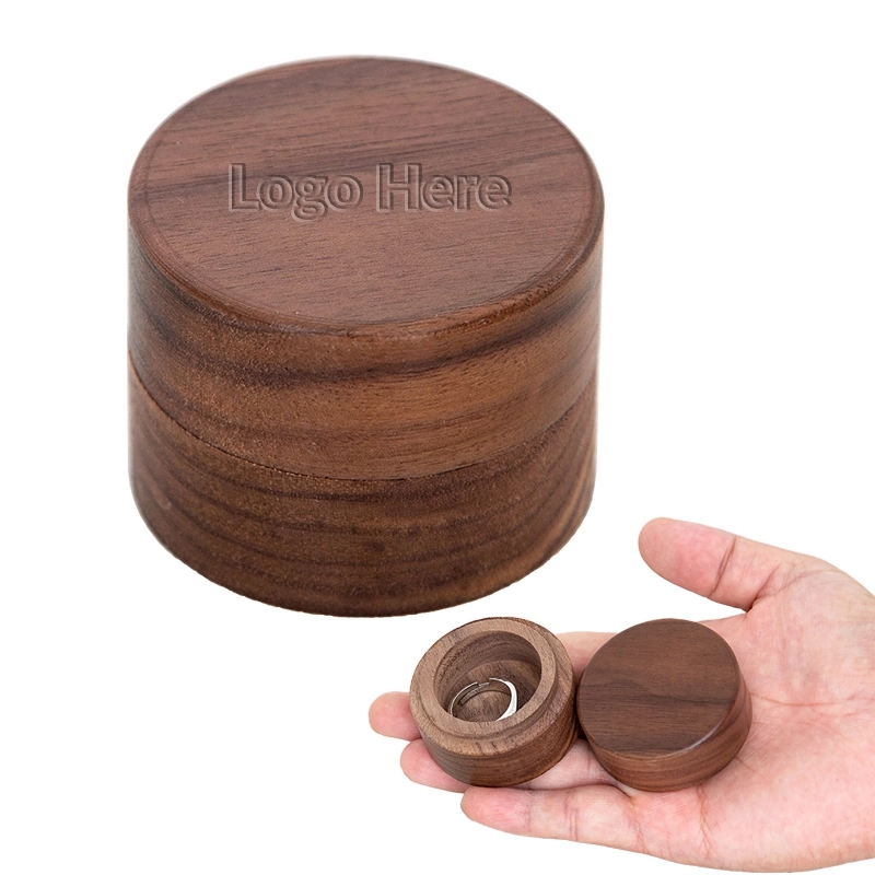 Mini Walnut Round Wooden Ring Box	