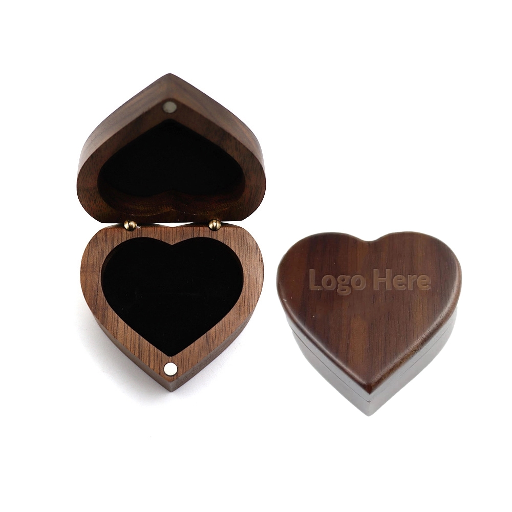 Heart Shaped Walnut Wood Ring Box	