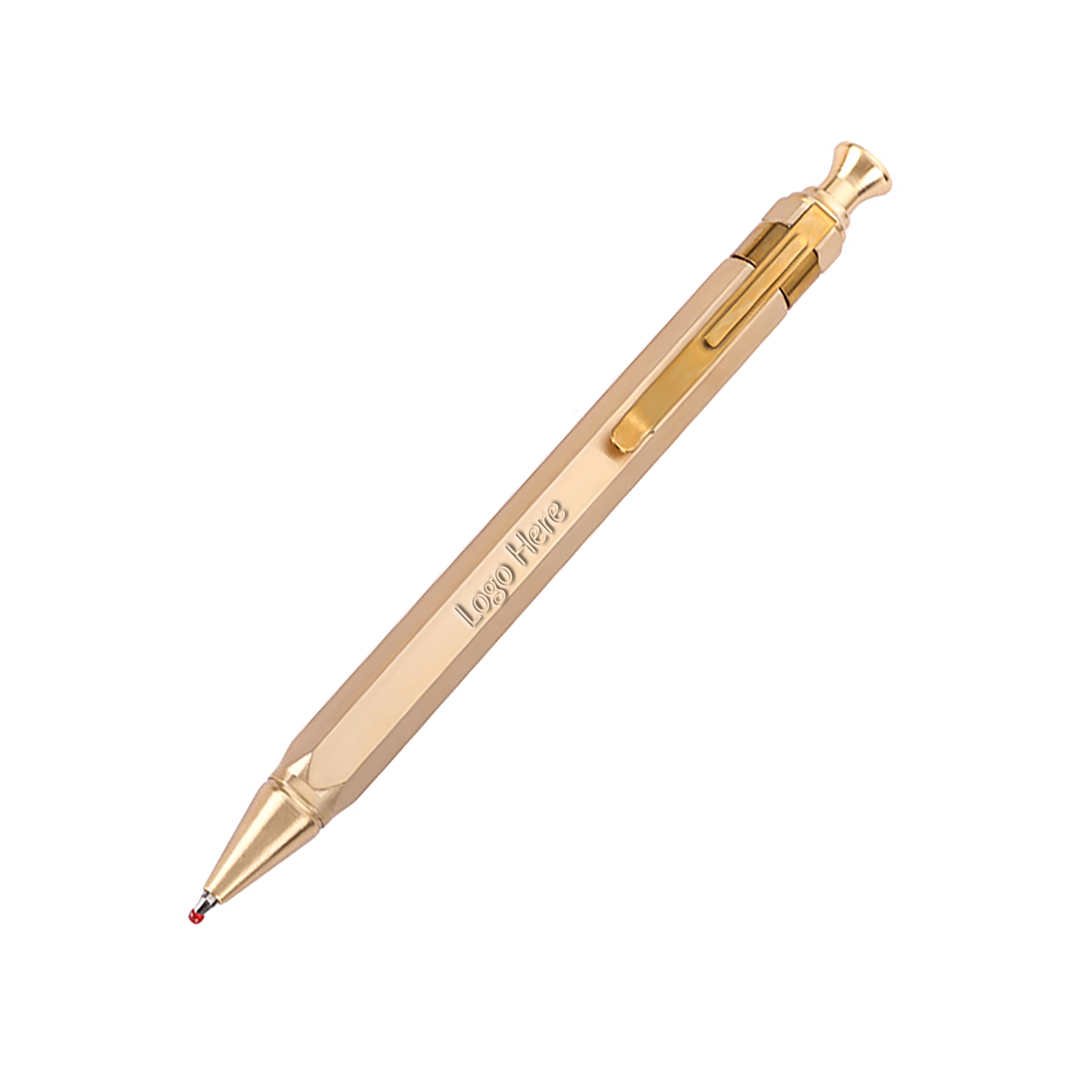 Hexagonal Solid Brass Sign Ballpoint Pen with Clip	